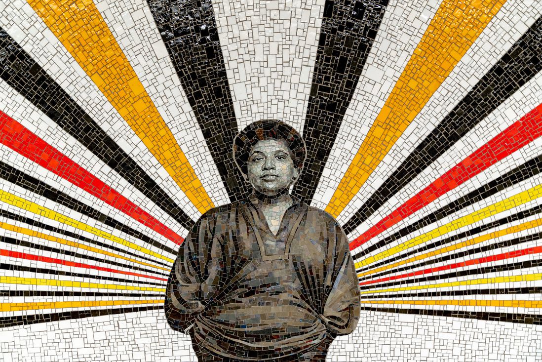 Audre Lorde portrait derived from a photograph by Jack Mitchell<br>